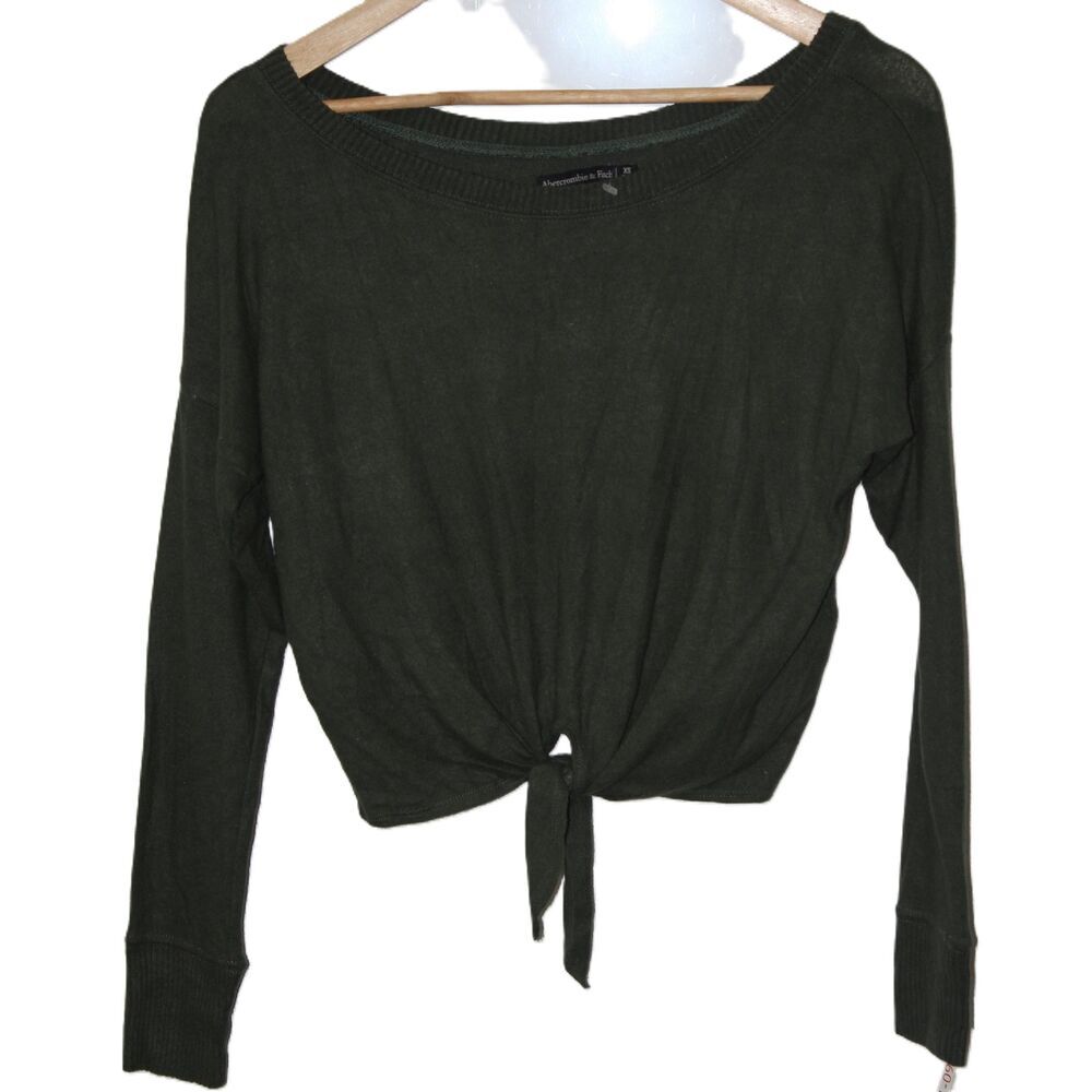 Women's Abercrombie & Fitch Green Ribbed Knit Cropped Scoop Neck Sweater Size XS